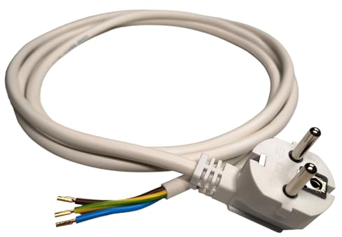 Stromkabel mit Aderendhülsen, Stecker 230V, 16A, 1,5 mm, IP20, Anschlussleitung mit Schuko Stecker, Anschlusskabel mit Stecker, Schutzkontakt-Zuleitung, Adapter-Kabel mit Aderendhülsen, Weiß (2 Meter)