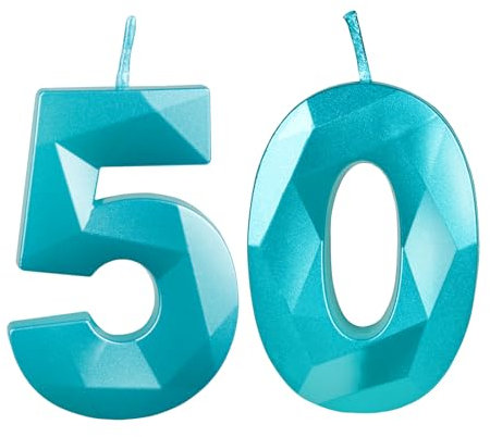 Teal Blue 50th Birthday Candles for Cake, Number 50 Candle for 50th Birthday Decorations, 3D Design Cake Topper Decor for Women Men Birthday Theme Party Weddings Anniversary Celebration Supplies