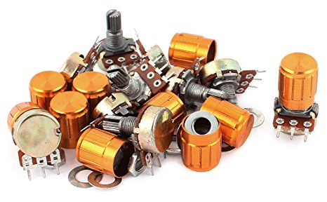 10 Stück Variable Widerstände WH148-B5K 5K Ohm Rotary Linear Taper Potentiometer mit Potentiometern Golden Knob Replacement resistor