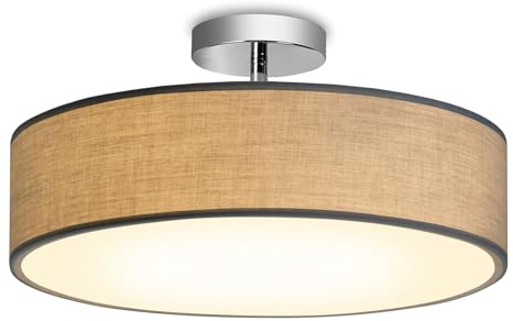 Zedelmaier Deckenlampe Deckenleuchte mit Stoff-Lampenschirm Wohnzimmerlampe Schlafzimmer Kinderzimmer Flur Lampe (Taupe+Silber,Ø30x18cm)