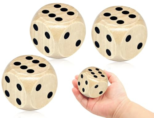 KAPSING 3 Stück Holzwürfel Set,Natur 6 Seitige Große Standard Holz Würfelspie mit Augenzahlen,Erwachsener Party Kartenspiel,Zuhause Partyspiel Zubehör(6 * 6 cm)