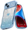 Teageo Cute Heart Pattern Curly Phone Case for iPhone 14, Wave Frame Glitter Case for Girls Women Aesthetic Bling Cover Shockproof Soft TPU Bumper for iPhone 14, Blue