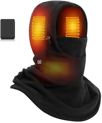 Foiueyga Beheizbare Sturmhaube Skimaske für Herren Damen mit Power Bank, Winter Motorrad Beheizte Sturmmaske Verdicktes Polarfleece Elektrische Sturmhaube für Wärmendes Kopf-Ohr-Hals