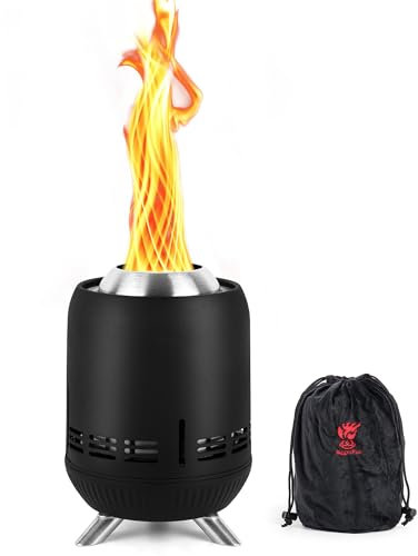 Tragbare Tisch-Feuerstelle, rauchfreie Tisch-Feuerstelle, raucharme Mini-Feuerstelle für den Außenbereich mit Pellets oder Holz, für Stadt und Vorstadt, mit Reisetasche, 23.2 x 16.3cm