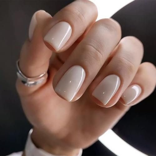 Goiern Lot de 32 faux ongles blancs courts carrés étendus avec colle à ongles - Lime à ongles - 16 tailles