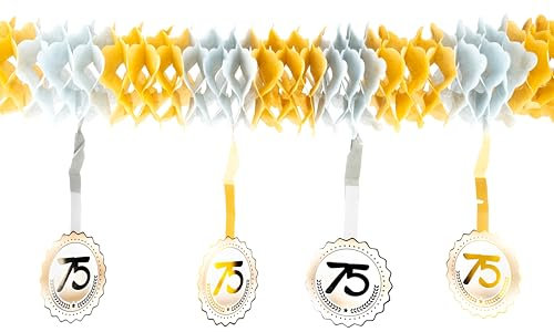 Tiwoca Geburtstagsdeko Girlande 75. Geburtstag Deko - Silber / Gold