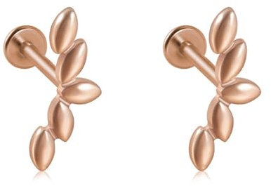 Stainless Steel Leaf Cartilage Stud Earrings for Women 16G Flower Leaf Cluster Crawler Lip Rings Labret Monroe Studs Conch Helix Tragus Flat Back Earrings Studs Body Piercing Jewelry (Rose Gold)