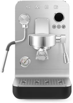 Smeg, Manuelle Espresso-Kaffeemaschine MiniPro EMC02BLMEU, Dreifach-Thermoblock, professioneller Dampfstab und Filterhalter, 1,7-Liter-Tank, abnehmbare Abtropfschale, 1700W, Schwarz Matt