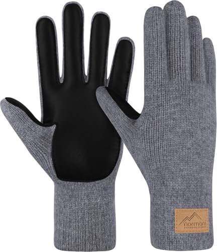 normani Merinohandschuhe Wollhandschuhe Outdoor Winterhandschuhe Strickhandschuhe Fingerhandschuhe aus 100% Merinowolle für Damen und Herren Farbe Grau mit Schafleder Größe L/XL