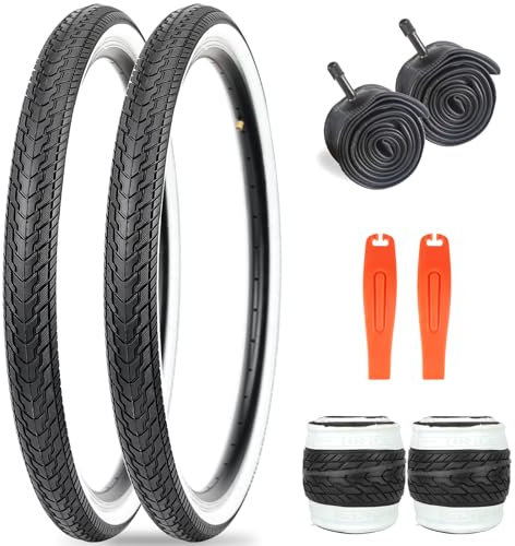 ZUKKA 2er-Pack Faltbarer 26 Zoll Reifen 26x1.75 Mantel 47-559 Fahrrad Ersatzreifen Plus 2er-Pack 26 Zoll Schlauch für Fahrrad,MTB Mountainbike Kinderfahrrad, Crusier Bike, Commuter Bike,Weiße Wand