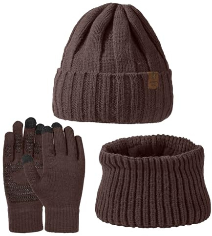 Damen Winterset gestrickte Mütze Schal weiche Handschuhe warmes Set für Damen Gefütterte Wintermütze mit Großer Winterschal Damenschal