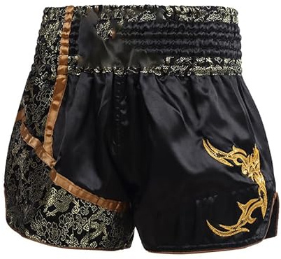 Volere è potere, Pantaloncini da Boxe, Pantaloncini da Kickboxing, Pantaloncini da Muay Thai, Pantaloncini da Boxe, Pantaloncini Sportivi, Uomo Donna, Pantaloni da MMA di Lusso, Oro e nero., L/XL