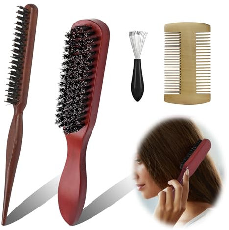 4 Pièces Brosse Plaquante Cheveux - Soins Conformes Brosse à Crêper, Peigne à Barbe en Bois pour Hommes, avec Griffes de Nettoyagee pour Épais, Bouclés, Ondulés, Secs Ou Abîmés