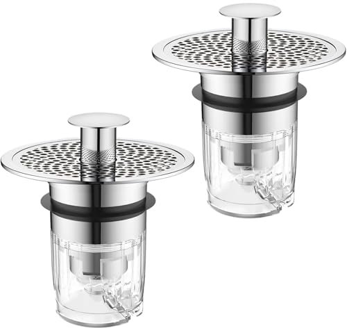 2 Stück Waschbeckenstöpsel, Universal Pop Up Abflusssieb Stöpsel Waschbecken 32-40mm,Abflussstopfen für Aufsatzwaschbecken Badewannenstöpsel mit Anti Clogging Sieb,Ablaufventil aus Verchromtes Messing