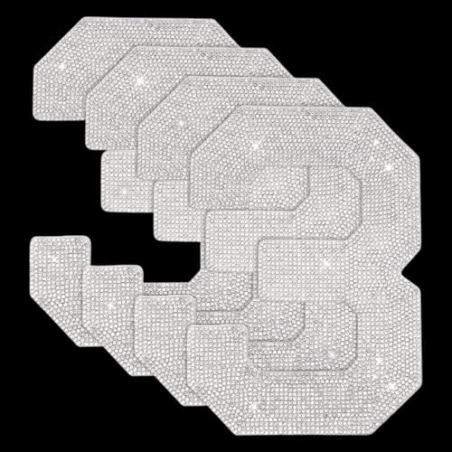 ORIGACH 8 Inch 4 Pcs Large Rhinestone Number 3 Patches Self Adhesive Bling Numbers Stickers Rhinestone Iron on Patches for Art Crafts Clothing DIY Decors