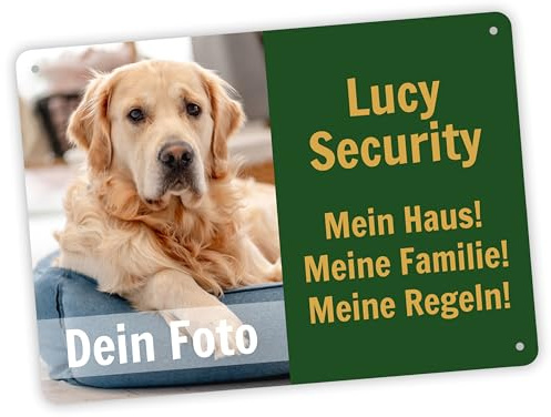 Hundeschild mit eigenem Foto & Namen „Security“ - 40 x 28 cm - Lustiges Vorsicht Hund Warnung Schild - wetterfest & rostfrei & Bohrlöcher - Warnschild Hund - Aluminium, Stärke 0,5 mm