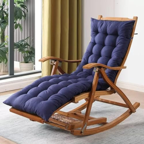 GXXINGIN Schaukelsessel, zusammenklappbarer Liegestuhl, weich gepolsterter Lazy Chair Glider für Balkon, Pool, Hinterhof, Freizeitstuhl aus Holz, Old Man Chair (blau)