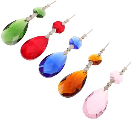 TOBBOMEY 5stücke Tropfenförmige Prismenperlen Kronleuchter-fensterornamente Bunte Glitzer Zur Heimdekoration Tropfenförmige Deckenlampenperlen Kristallkronleuchterprismen