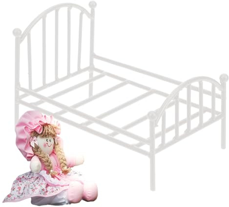 Puppenhaus-Miniaturbett – Retro-Bettstück aus Metall, Miniatur-Schlafzimmerbefestigung, handgefertigtes Eisen-Puppenbett mit Vintage-Finish, Einzelmöbel für Spielzeugvilla, Kinderzimmer und