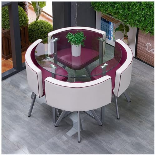 Rundes/Quadratisches Esstisch-Set mit Stühlen, Modernes Konferenztisch-Set, 80 cm, Konferenztisch- und Stuhl-Set Aus Gehärtetem Glas für Wohnzimmer und Esszimmer,10