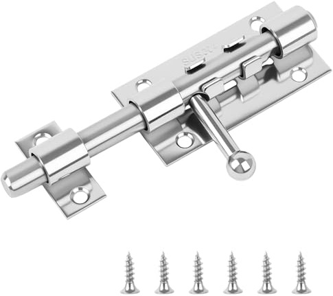 Stainless Steel Door Lock Bolt, 5 Inch Heavy Duty Barrel Sliding Bolt Lock for Extra Security, Durable Gate Bolt and Bathroom Door Lock for Bedroom, Garden, Garage,and Internal Wooden Doors