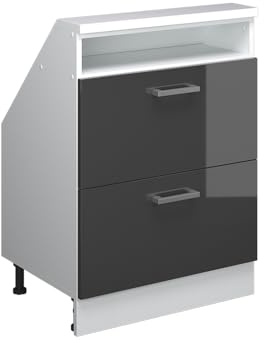 Vicco Dachschrägenschrank Rion, Anthrazit Hochglanz/Weiß | B60 x T46 cm, mit 2 Schubladen, platzsparend für Dachschrägen