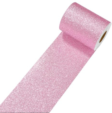 Decotalk Bordüre Selbstklebend Glitzer Rosa Tapetenbordüre 10X600cm Möbelfolie Rosa Klebefolie Möbel Wand Schrank Dekorative Wandbordüre Bordüre Folie für Basteln DIY Kinderzimmer Border Wasserdicht