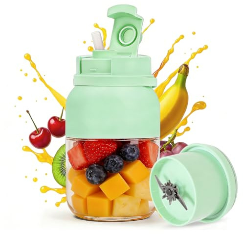 Fresh Juice Mixer Bottle, Smoothie Maker to Go, 1200 ml Bottle Mixer with 38 Blades, Portable Mixer with Leak-proof Lid for Travel, Office, Gym, Camping (Green)