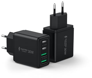 Tupneuf [2er-Set] Schwarz 60W USB C Ladegerät 4-Port, 30W PD Mehrfachstecker Schnellladegerät für iPhone 17 16 15 14 Pro Max, iPad, Samsung S25, Handy Ladeadapter