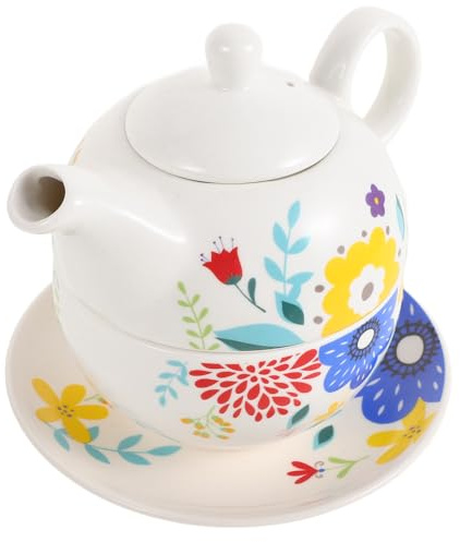 Veemoon Service à Thé Portable en Céramique 480 Ml avec Tasse 350 Ml et Soucoupe, Théière Pratique pour Usage Professionnel et Extérieur, Design Élégant et Classique