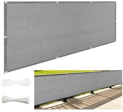 Balkon Sichtschutz mit Ösen 180 x 600 cm Windschutz Sonnenschutz Ohne Bohren HDPE Wetterresistent Robuste Windschutz Sonnenschutz für Terrasse Geländer, Grau