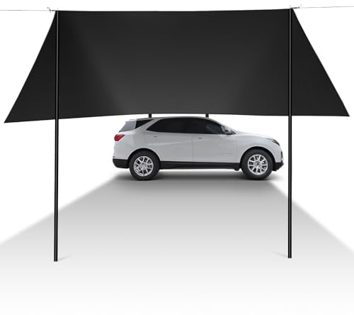 Auto Zelt Sonnensegel Markise 2×3×2m, 210D Oxford wasserdicht 8000mm & 99,9% UV-beständig, Saugnapf- und Riemenbefestigung, Mit Aluminium-Stützstange für PKW, SUV, Jeep, Van, Camping & Outdoor