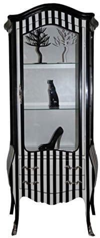 Casa Padrino Barock Vitrine in Schwarz/Weiß Streifen - Vitrinenschrank - Wohnzimmerschrank