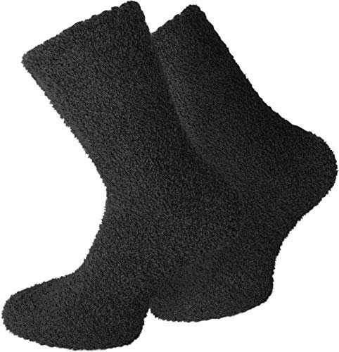 normani 2 Paar Kuschelsocken/Bettsocken/Socken Stripe geringelt mit Elasthan Farbe Uni/Schwarz Größe 43-46