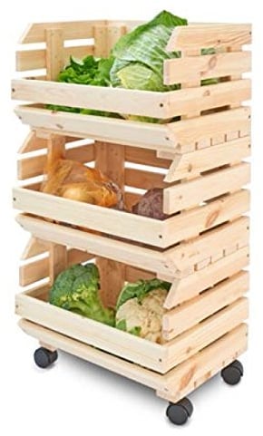 Pinus - Gemüseregal 39x30x75 cm, Regal zur Aufbewahrung von Obst und Gemüse, Stapel Kartoffelkiste, Kisten auf Rädern, Universeller Einsatz, Natural Farbe, Kiefernholz