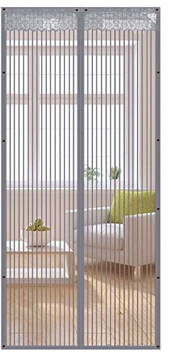 Liveinu Fliegengitter Tür Insektenschutz Magnet Fliegen Gitter Vorhang Fliegenvorhang für Balkontür Wohnzimmer Klettband Fassung Grau(Klettband version) 80x240cm