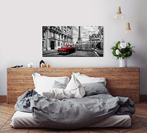 Paul Sinus Art Retro rotes Auto in Paris Wandbild in verschiedenen Größen Wähle Deine Größe 60x120cm