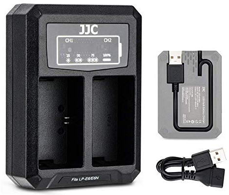 LP-E6/LP-E6N USB Dual Battery Charger adapter for Canon B-LPE6 / LP-E6N Battery on EOS EOS R7 R 90D 80D 70D 60D 6D Mark II 7D Mark II 5D Mark IV III II 5DS 5DS R Digital Cameras