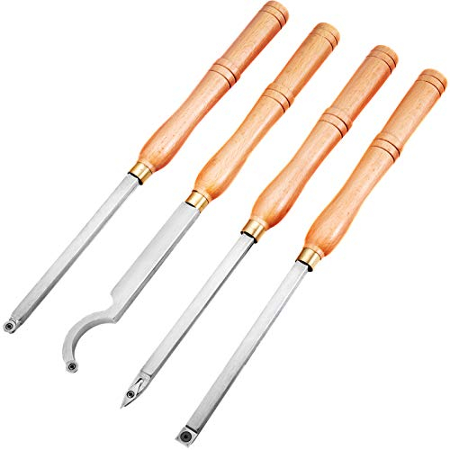 VEVOR Utensili per Tornitura in Legno e Metallo Duro, 4 Pezzi: Sgorbie per Tagliare Scanalature a V, Creare Curve e Insenature, Tagliare Linee