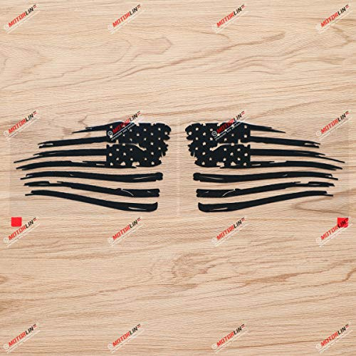 American Flag Aufkleber Vinyl Sticker USA - Verwittert Zerrissen - Spiegelverkehrt - Paar Matt Schwarz 15,2 cm - Gestanzt Ohne Hintergrund 03290