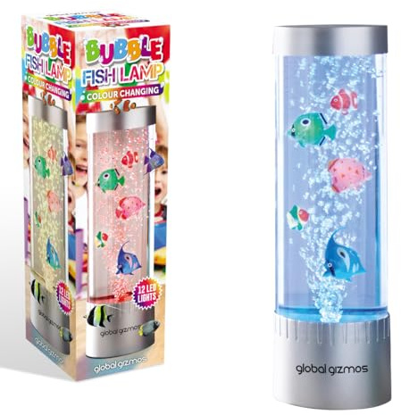 Global Gizmos Magical Bubble Lamps / 2 Styles/Ideal for Desks/Relaxing Bubbles / 7 Changing Light Colours/Atmospheric Mood Light/Tropical Fish Decoration