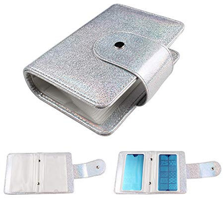 FingerAngel 20Slots Nail Stamping Plate Case Holographic Nail Art Image Holder Rainbow Laser Design Rectangular Nail Art Plate Organizer For Large Size 6X12CM Nail Art Plates (Silver)