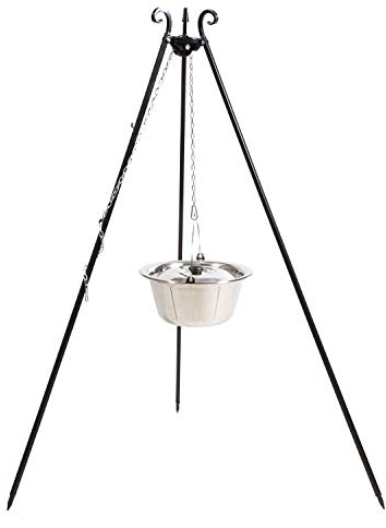 JS Garten Deko Dreibein H 180 cm mit Gulaschtopf 14 L aus Edelstahl Schwenkgrill Tripod Kochen Edelstahltopf Edelstahlkessel CookKing