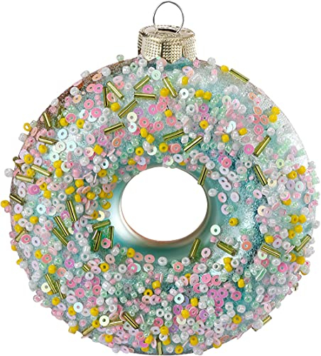 MAGIC Christbaumschmuck Weihnachtskugeln Figuren Glas mundgeblasen Weihnachtskugeln Weihnachtsschmuck Baumkugeln Baumschmuck, Fancy Donut, Glas, 10.5 cm, Figürlicher Glasschmuck
