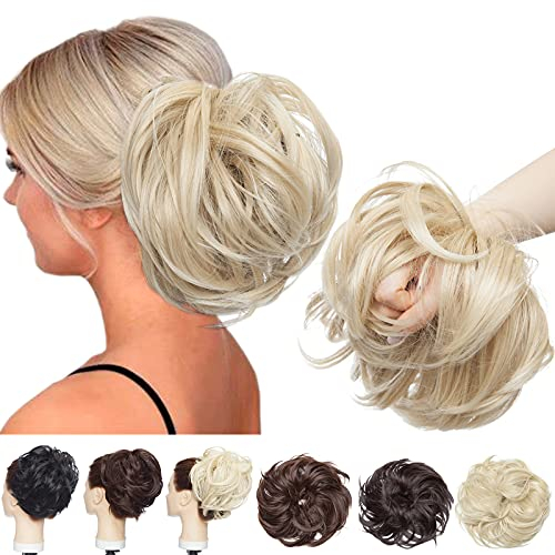 SEGO Haar Extensions Hochsteckfrisuren Haarteil Haargummi Dutt [Große-80g] VOLUMINÖS unordentlicher gewellt 24T613 Aschblond & Bleichblond