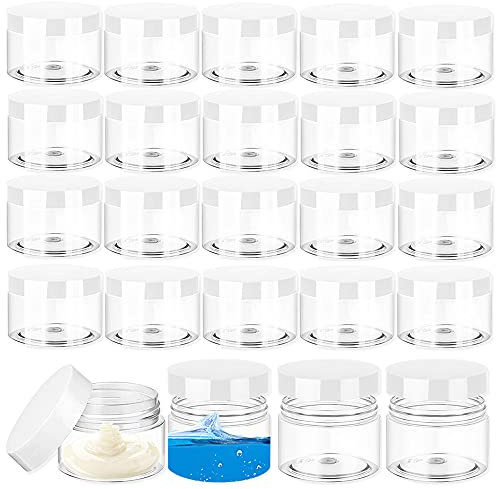 Lot de 24 bocaux ronds en plastique transparent avec couvercles blancs de 30 ml pour produits de toilette, crème, slime liquide