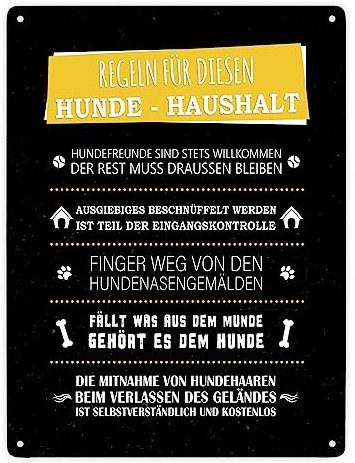 Metallschild XXL mit Hunde-Haushalt Regeln Motiv