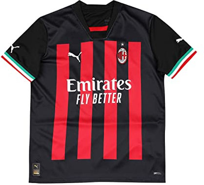 PUMA ACM Boy's Season 2022/23 Official Home T-Shirt, Puma Black-Tango Red, 140