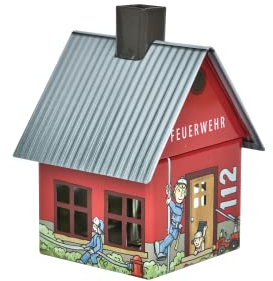 Crottendorfer - Räucherhaus Metall inkl. Räucherkerzenhalter - für Räucherkerzen Gr. M - Maße: 7,2 x 7,8 x 9,8 cm - Motiv: Feuerwehr - Made in Germany