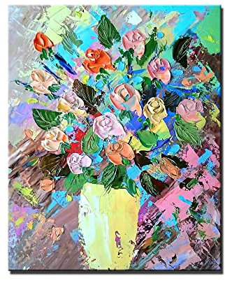 tymhrs Acrylbild,Handgemachte Weiße Gelbe Blume Wandkunst Ölgemälde Leinwand Handgemalte Dicke